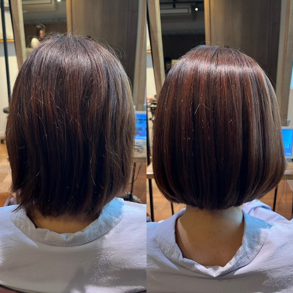 名古屋市昭和区八事の美容室lokahiで美髪矯正を受けた40代女性のビフォーアフター写真